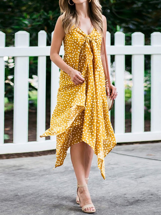 Polka Dot Print Sling Irregular Dress