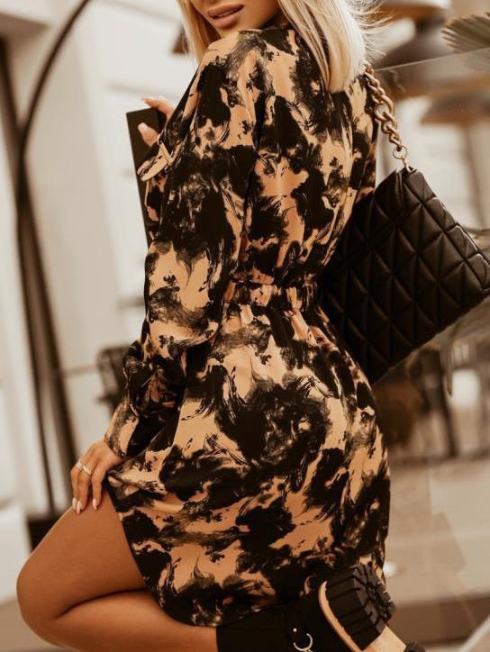 Printed Belted Button Shirt Long Sleeve Dress