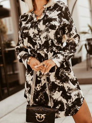 Printed Belted Button Shirt Long Sleeve Dress