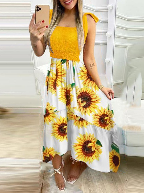 Printed Belted Straptop Irregular Dress