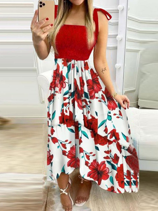 Printed Belted Straptop Irregular Dress