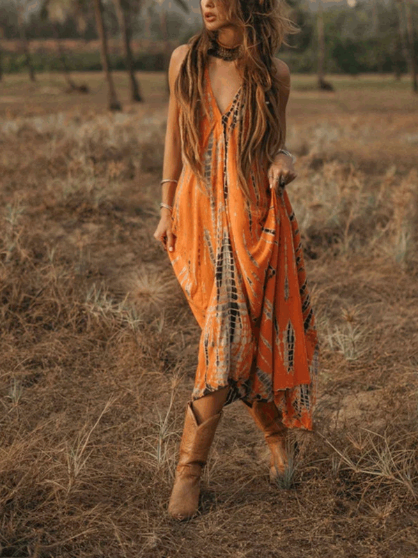 Vestido sin mangas con espalda descubierta y cuello halter estampado