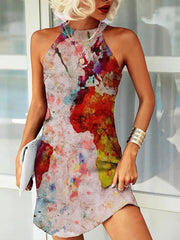Printed Halterneck Sleeveless Mini Dress