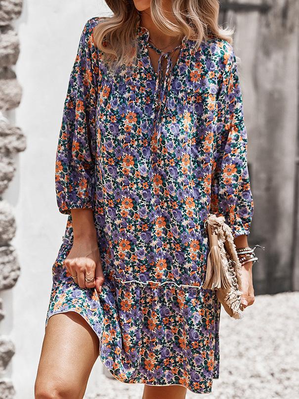 Printed Long Sleeve Casual Holiday Dress