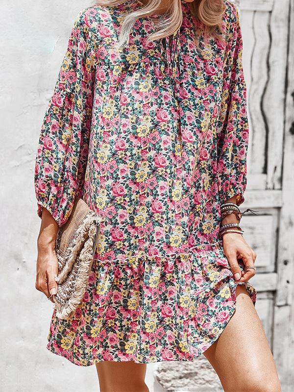 Printed Long Sleeve Casual Holiday Dress