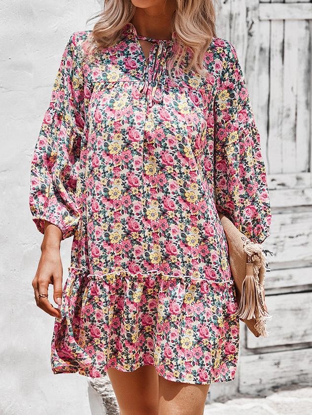 Printed Long Sleeve Casual Holiday Dress