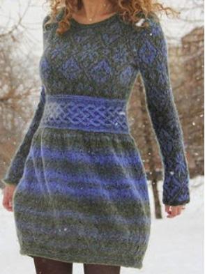 Printed Round Neck Pullover Long Sleeve Dress