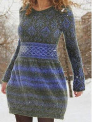 Printed Round Neck Pullover Long Sleeve Dress