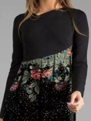 Printed Round Neck Slim Long Sleeve Dress