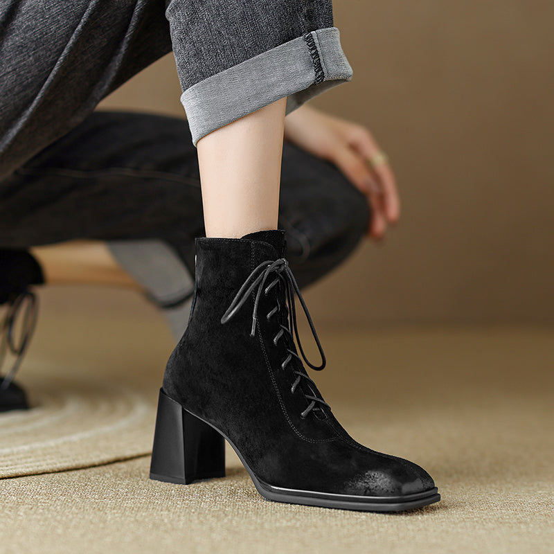 Nyomi Lace up Chunky Heel Ankle Boots