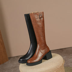 Nyomi Brown Block Heel Knee High Boots