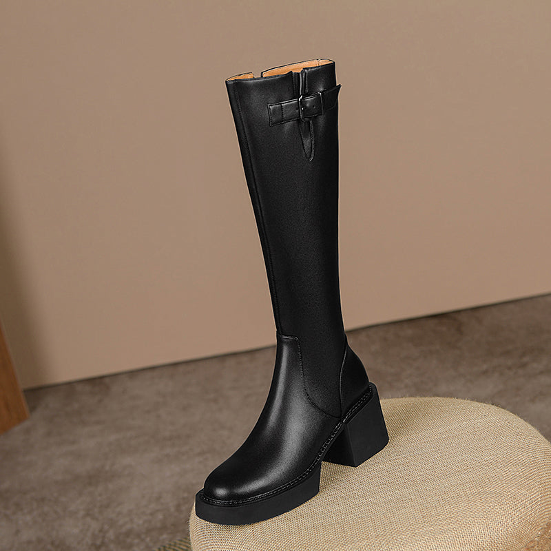 Nyomi Black Block Heel Knee High Boots