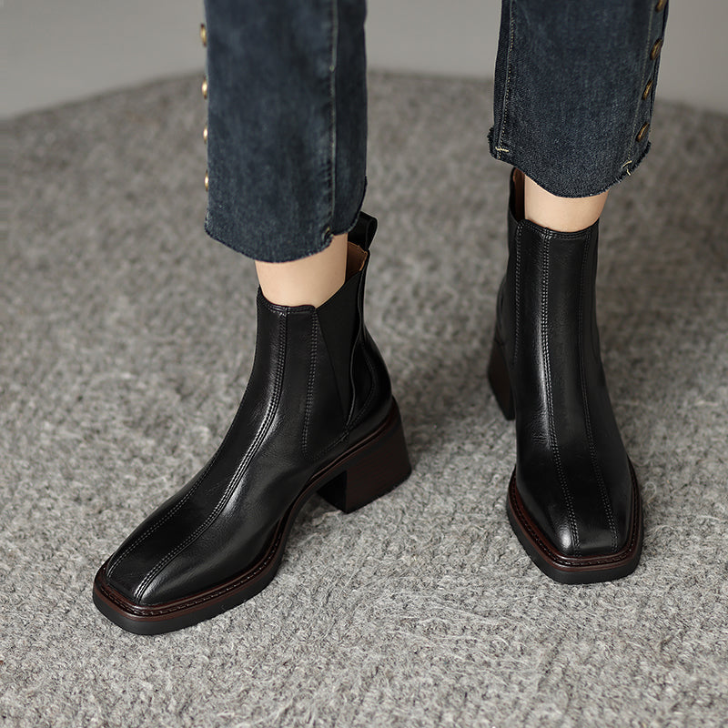 Nina Leather Square Toe Chelsea Boots