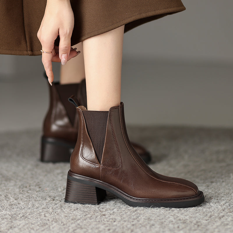 Nina Leather Square Toe Chelsea Boots