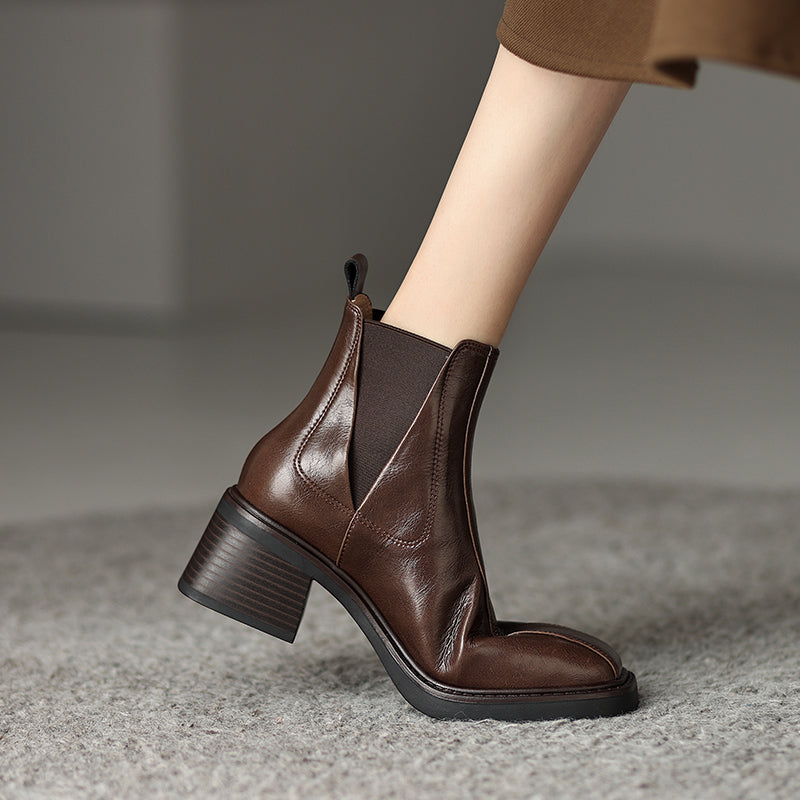 Nina Leather Square Toe Chelsea Boots