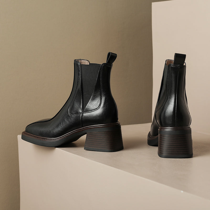 Nina Leather Square Toe Chelsea Boots