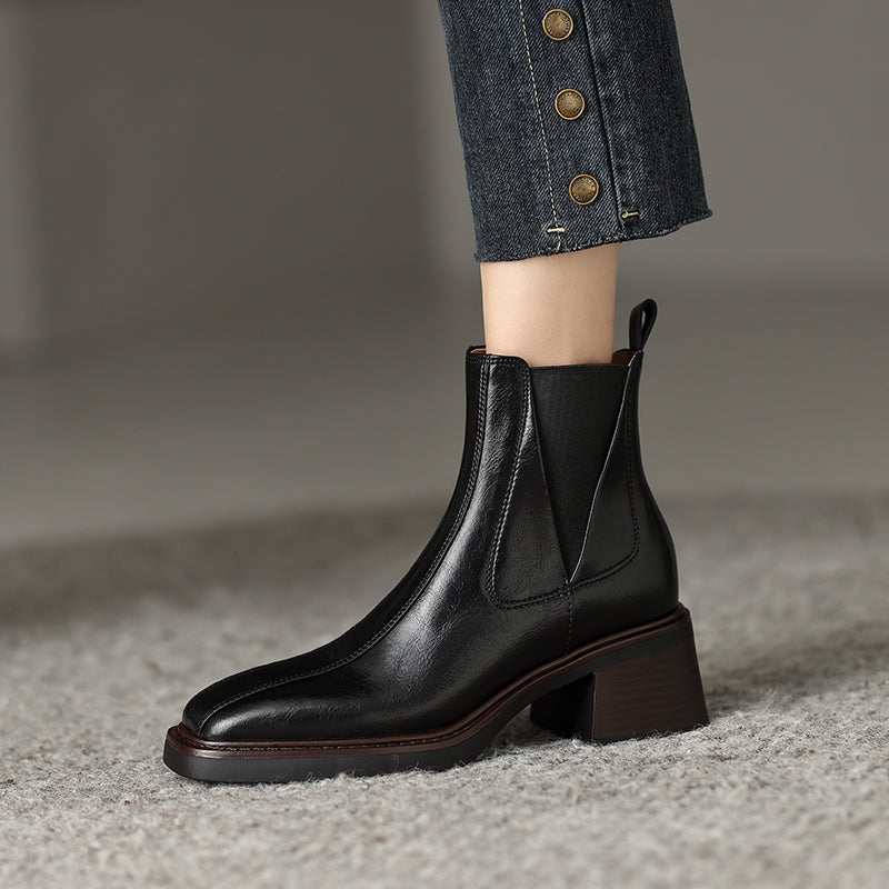 Nina Leather Square Toe Chelsea Boots