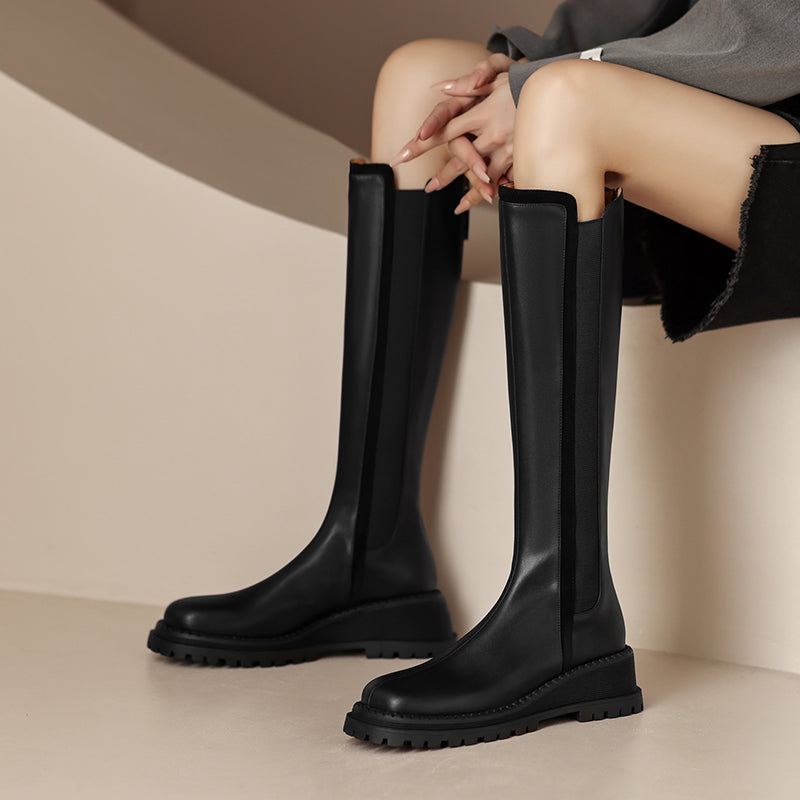 Noel Black Platform Knee High Boots