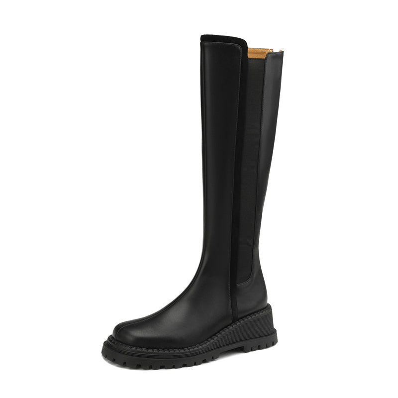 Noel Black Platform Knee High Boots