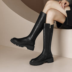 Noah Knee High Platform Combat Boots Black