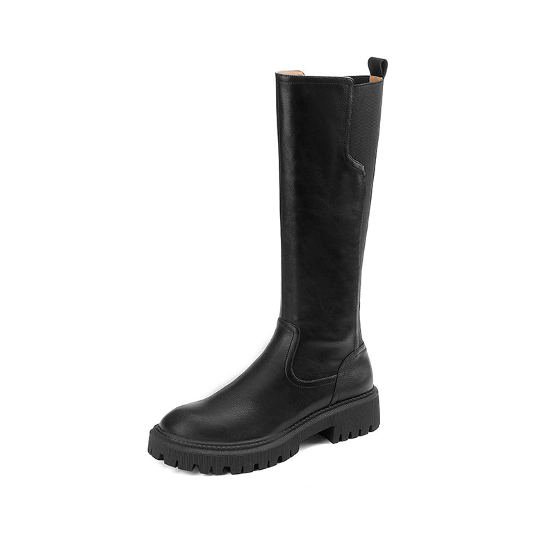 Noah Knee High Platform Combat Boots Black