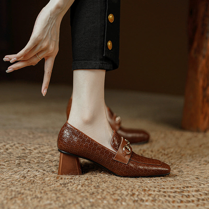 Noemi Brown Heeled Loafers Womens