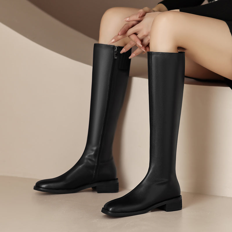 Novah Knee High Black Square Toe Boots