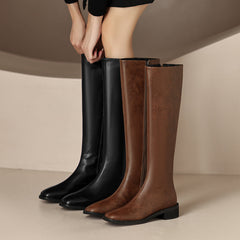 Novah Brown Leather Knee High Boots