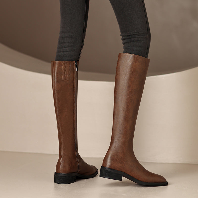 Novah Brown Leather Knee High Boots