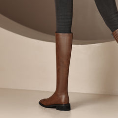 Novah Brown Leather Knee High Boots