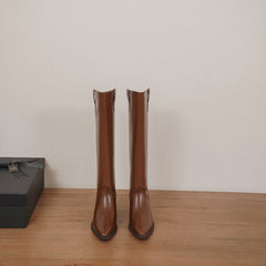 Nayla Brown Block Heel Knee High Boots