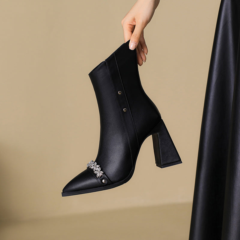 Noor Black Ankle Boots with Diamonds