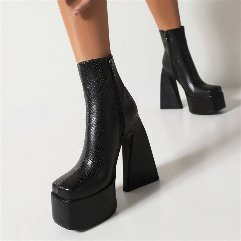 Nia Chunky Platform Green Ankle Boots