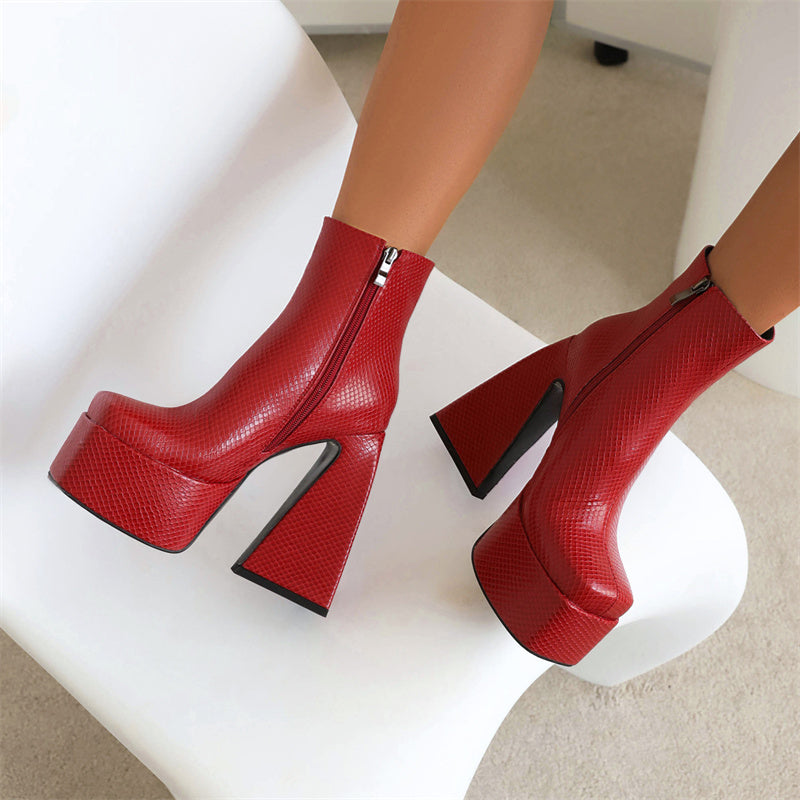 Nia Platform Red Ankle Boots