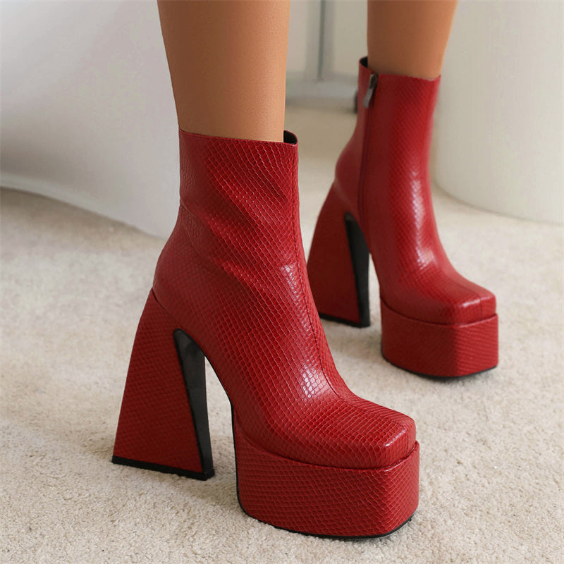 Nia Platform Red Ankle Boots