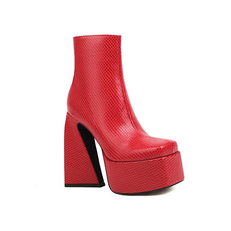 Nia Platform Red Ankle Boots