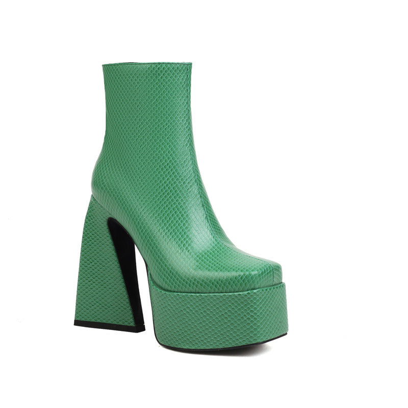 Nia Chunky Platform Green Ankle Boots – MagChic