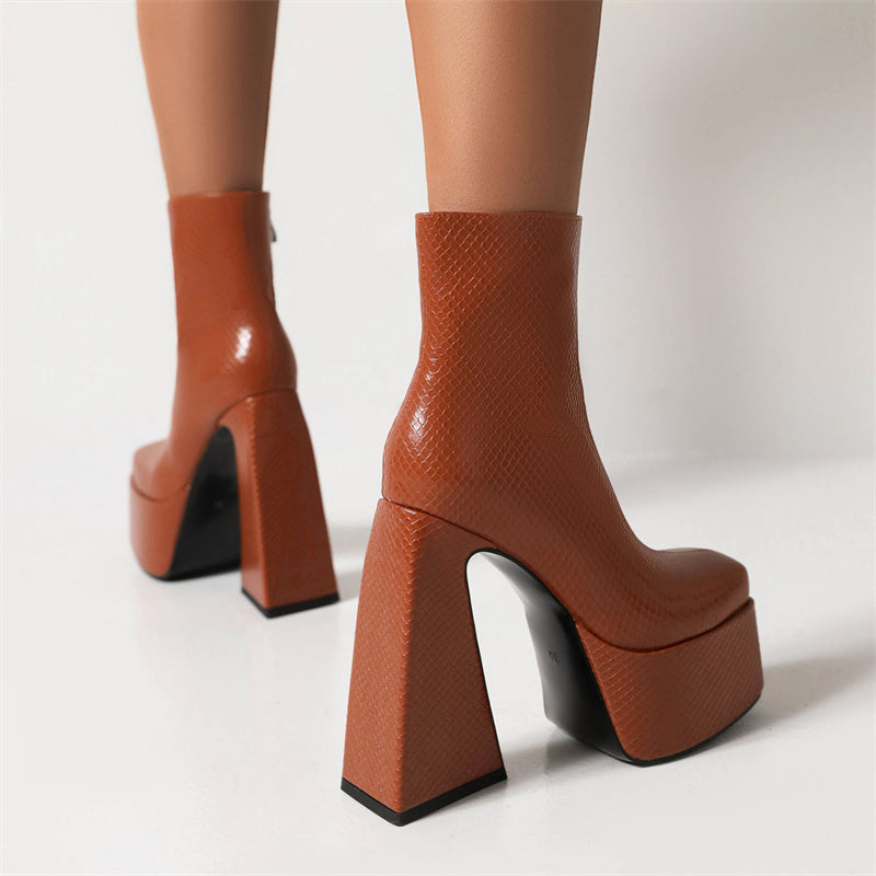 Nia Brown Platform Ankle Boots