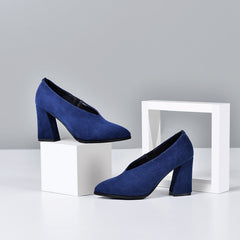 Rachael V Cut High Chunky Heel Pumps