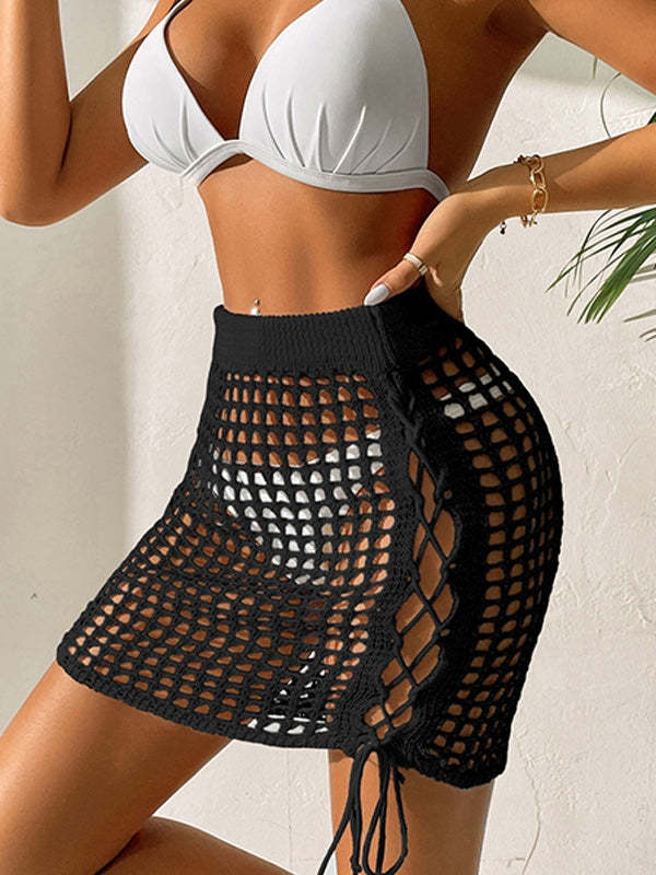 See-through Cross Strap Butt Wrap Cover Up Skirt
