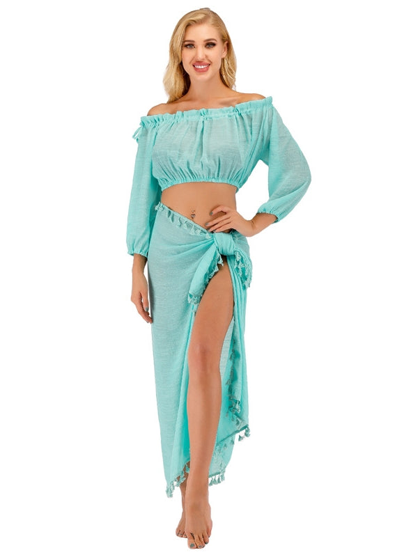 See-through Top &  Tassels Cover Up Skirt