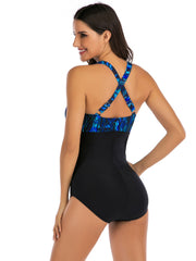 Sexy Print Pleated One-piece Swimsuit