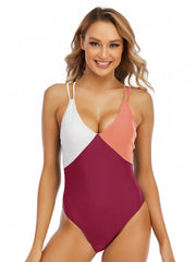 Matching Color Lace-up One-piece Swimsuit