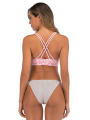 Sexy Print Crossed Strap Bikini Swimsuit