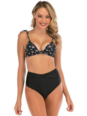 Bikini-Badeanzug mit hohem Bund und Print 