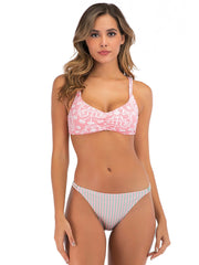 Sexy Print Crossed Strap Bikini Swimsuit
