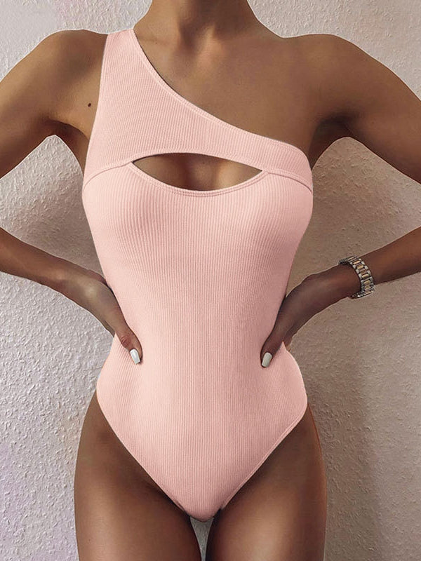 Sexy Solid Color One-shoulder One-piece Swimsuit