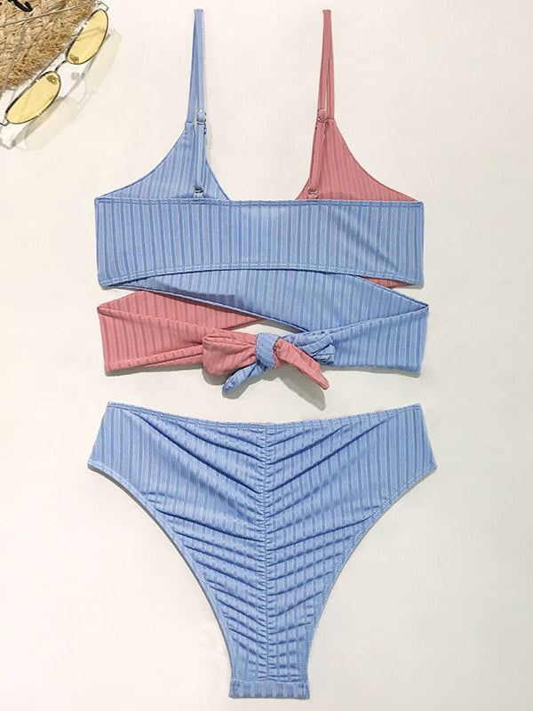 Color Strappy Bikini Swimsuit