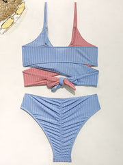 Color Strappy Bikini Swimsuit