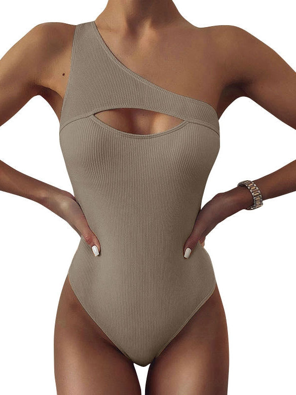 Sexy Solid Color One-shoulder One-piece Swimsuit